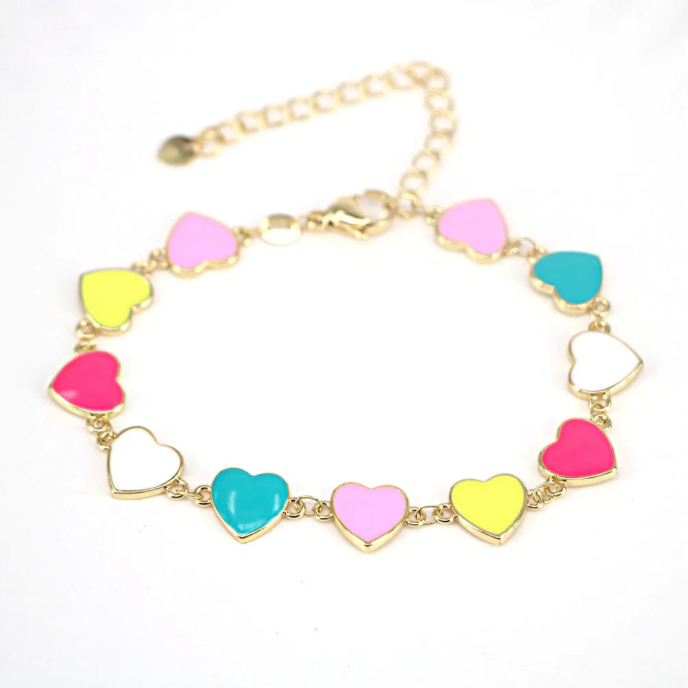 5PCS Enamel Smiley & Heart Bracelet Women Charm Jewelry Gift