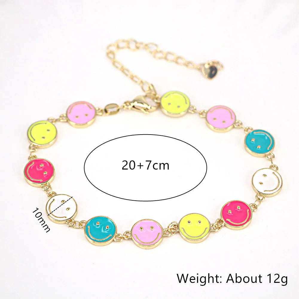5PCS Enamel Smiley & Heart Bracelet Women Charm Jewelry Gift