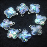 5PCS Abalone Shell Pendants Four Leaf Clover Golden Metal DIY Jewelry 18MM