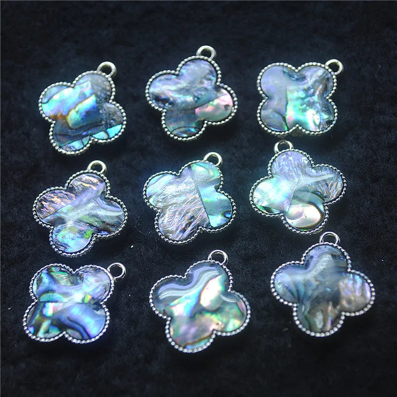 5PCS Abalone Shell Pendants Four Leaf Clover Golden Metal DIY Jewelry 18MM