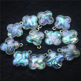 5PCS Abalone Shell Pendants Four Leaf Clover Golden Metal DIY Jewelry 18MM