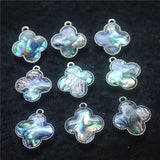 5PCS Abalone Shell Pendants Four Leaf Clover Golden Metal DIY Jewelry 18MM