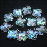 5PCS Abalone Shell Pendants Four Leaf Clover Golden Metal DIY Jewelry 18MM