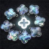 5PCS Abalone Shell Pendants Four Leaf Clover Golden Metal DIY Jewelry 18MM