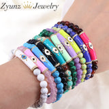 5PCS Natural Stone Bead Bracelet w/ Enamel Eye Charm