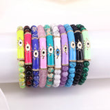 5PCS Natural Stone Bead Bracelet w/ Enamel Eye Charm