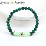 5PCS Natural Stone Bead Bracelet w/ Enamel Eye Charm