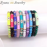 5PCS Natural Stone Bead Bracelet w/ Enamel Eye Charm