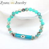 5PCS Natural Stone Bead Bracelet w/ Enamel Eye Charm