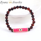 5PCS Natural Stone Bead Bracelet w/ Enamel Eye Charm