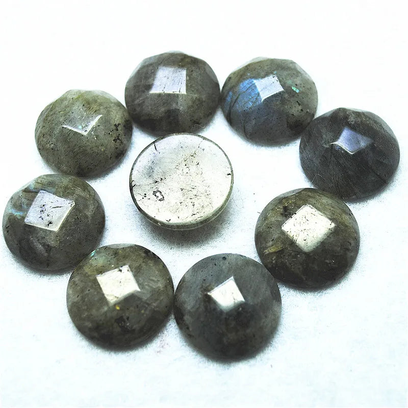 5PCS 20MM Round Faceted Labradonite Stone Cabochons for DIY Jewelry Making
