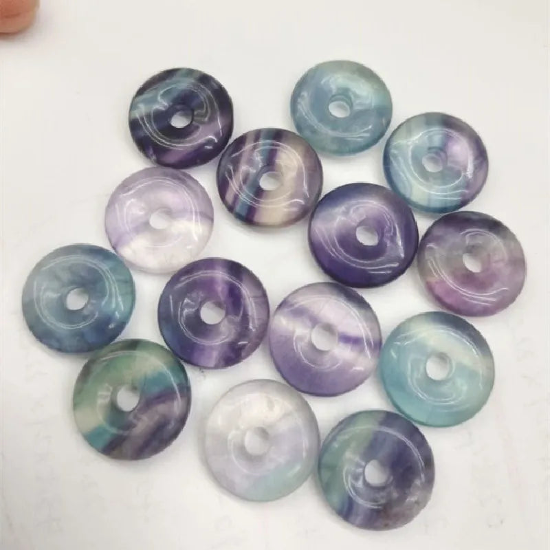5PCS Fluorite Stone Pendants Donuts Shape 15MM DIY Bracelet Necklace Findings