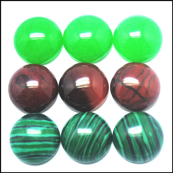 5PCS 20mm Round Gem Stone Cabochons Metal Base Pendants Making Accessories