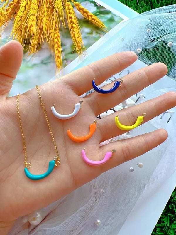 5PCS Enamel Charm Pendant Necklace, Geometric Shapes, Beach Holiday Jewelry