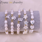 5PCS Freshwater Pearl Bracelets Initial Shell Charms Women Girl Jewelry
