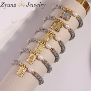 Virgin Mary Bracelet Heart Star Elastic Cross Religion Jewelry Gift