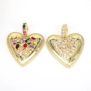 5PCS Gold Heart CZ Charm Pendant DIY Accessories