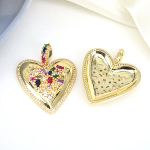5PCS Gold Heart CZ Charm Pendant DIY Accessories