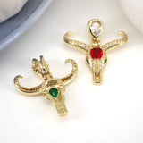 5PCS Ox Head Pendant Copper Zircon Charms for Women Hip-hop Party Jewelry