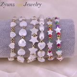 5PCS Natural Freshwater Pearl Bangle Star/Heart Shell Beads Charm Bracelet