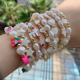 5PCS Natural Freshwater Pearl Bangle Star/Heart Shell Beads Charm Bracelet