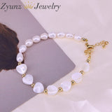 5PCS Natural Freshwater Pearl Bangle Star/Heart Shell Beads Charm Bracelet
