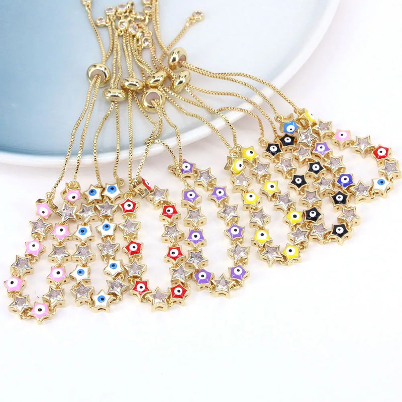 Colorful Enamel Star Eyes Charm Bracelet with CZ Crystal Beads