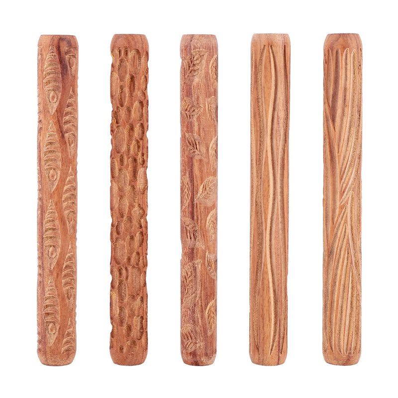 5PCS Pottery Tools Wood Hand Rollers for Clay Stamp Pattern Roller