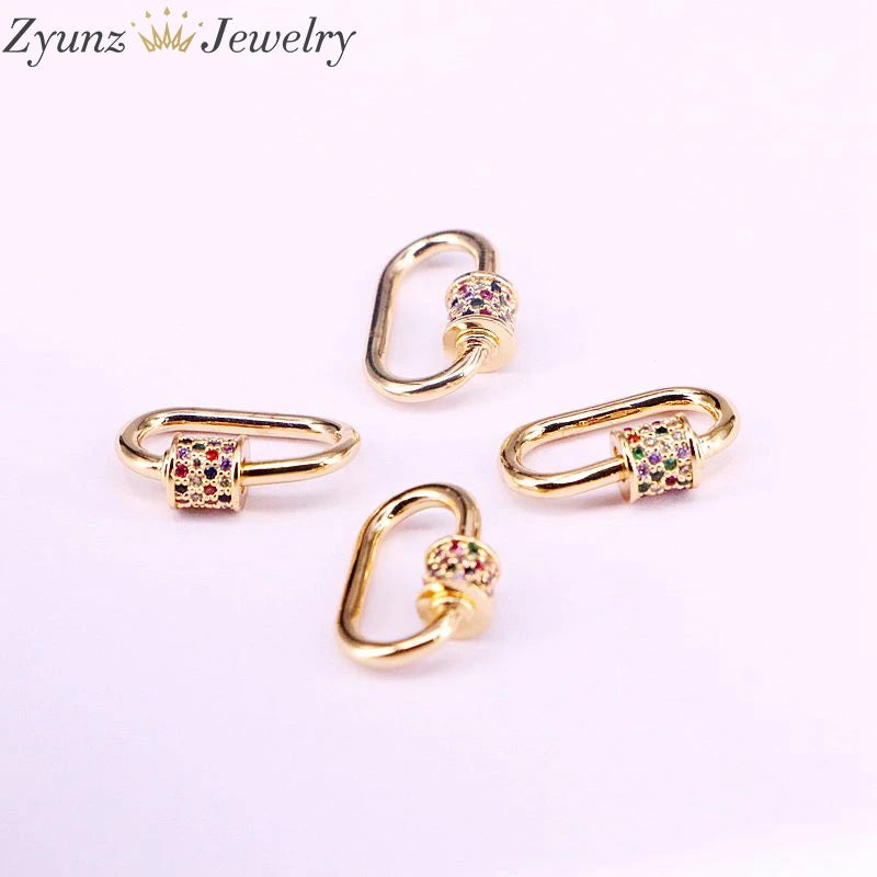Rainbow CZ Micro Pave Oval Crystal Clasp Lock Carabiner Pave Lock Findings