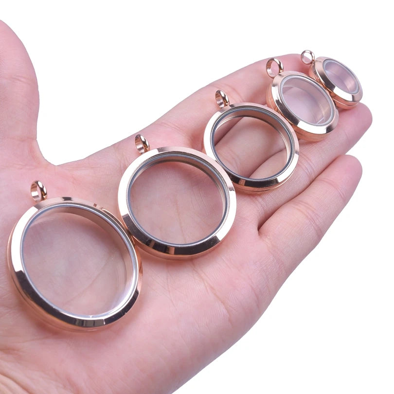 5PCS Rose Stainless Steel Memory Locket Pendant Necklace