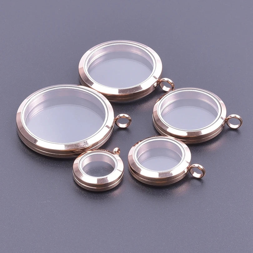 5PCS Rose Stainless Steel Memory Locket Pendant Necklace