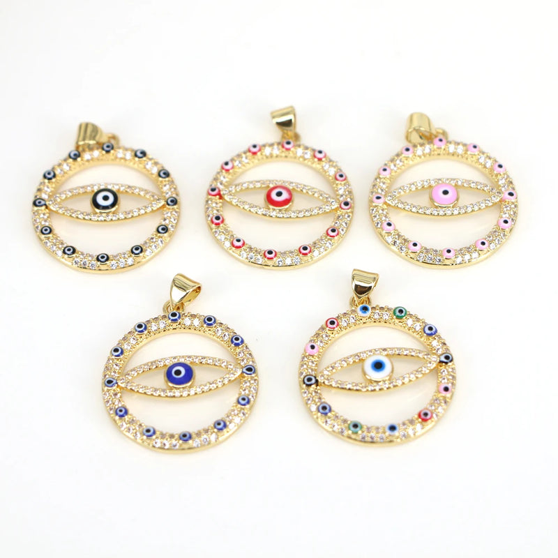 5PCS Evil Eye Charm Pendant Cubic Zirconia Paved, Jewelry Accessories