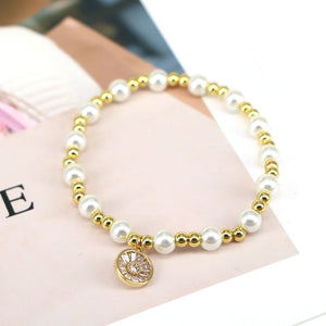 Zircon Charms Bracelet with Shell Pearl for Women