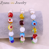 5PCS Round Flower Lampwork Glass Beads Bracelets with Pearl Charms