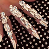 Geometric Square Rhinestone Cuff Rings Set Crystal Round Adjustable Finger Jewel