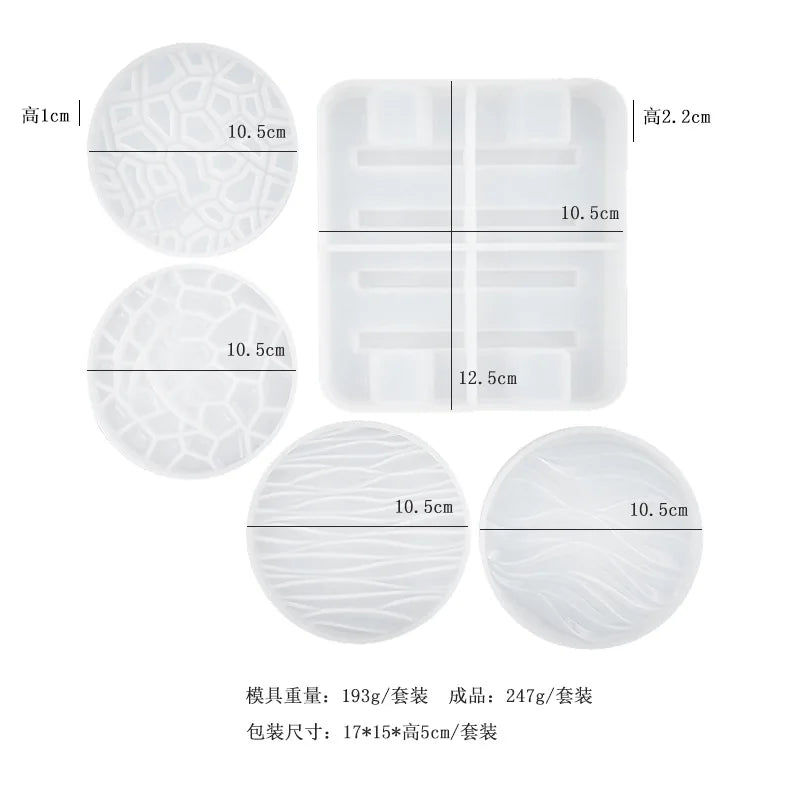 5PCS Silicone Mold Wave Diamond Stripe Cup Pad Tray