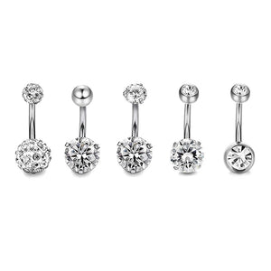 5PCS/Set Steel Crystal Navel Belly Button Rings Piercing Jewelry