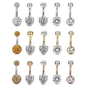 5PCS/Set Steel Crystal Navel Belly Button Rings Piercing Jewelry