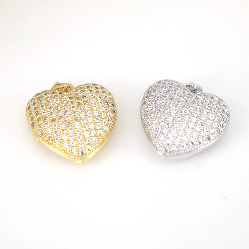 5PCS CZ Zircon Pendants Heart Charms for DIY Jewelry Making