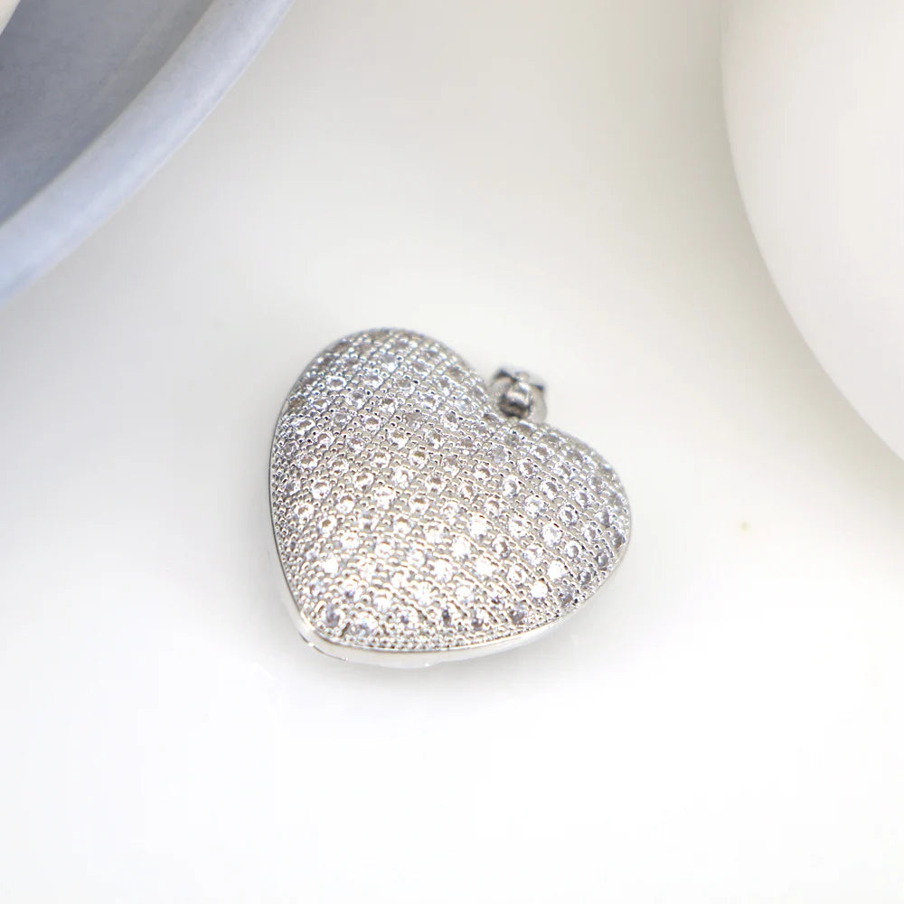 5PCS CZ Zircon Pendants Heart Charms for DIY Jewelry Making
