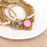 Smiling Face Enamel Charms Bracelet, Vintage Pearl Beads Jewelry