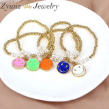 Smiling Face Enamel Charms Bracelet, Vintage Pearl Beads Jewelry