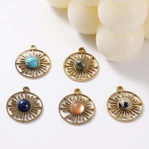 5PCS Sun Flower Charms Bohemia Stone Pendant DIY Jewelry Making