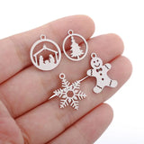5PCS Stainless Steel Christmas Pendant Snowman Deer Tree Snowflake Accessories