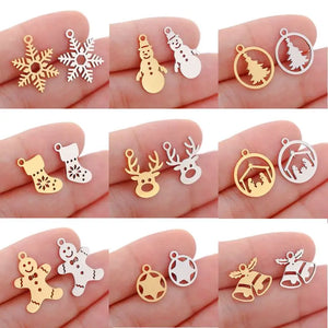 5PCS Stainless Steel Christmas Pendant Snowman Deer Tree Snowflake Accessories