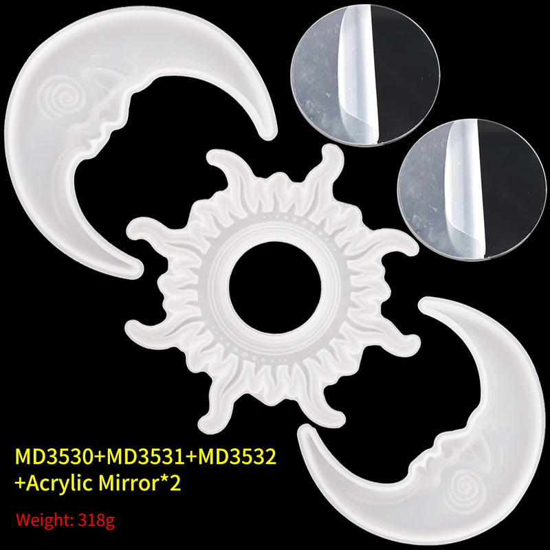 5PCS Sun Moon Mirror Moldes Resina Epoxi Set Sunglasses Moule Pour Resine
