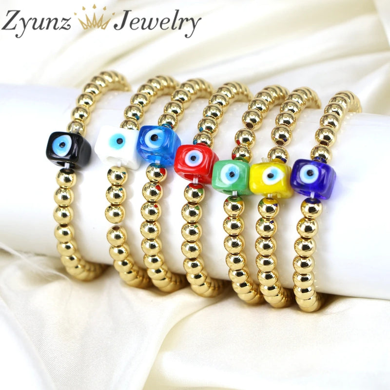 5PCS Evil Eye Bracelet Sets, Colorful Lampwork Bead Eyes, Lucky Couple Bracelets