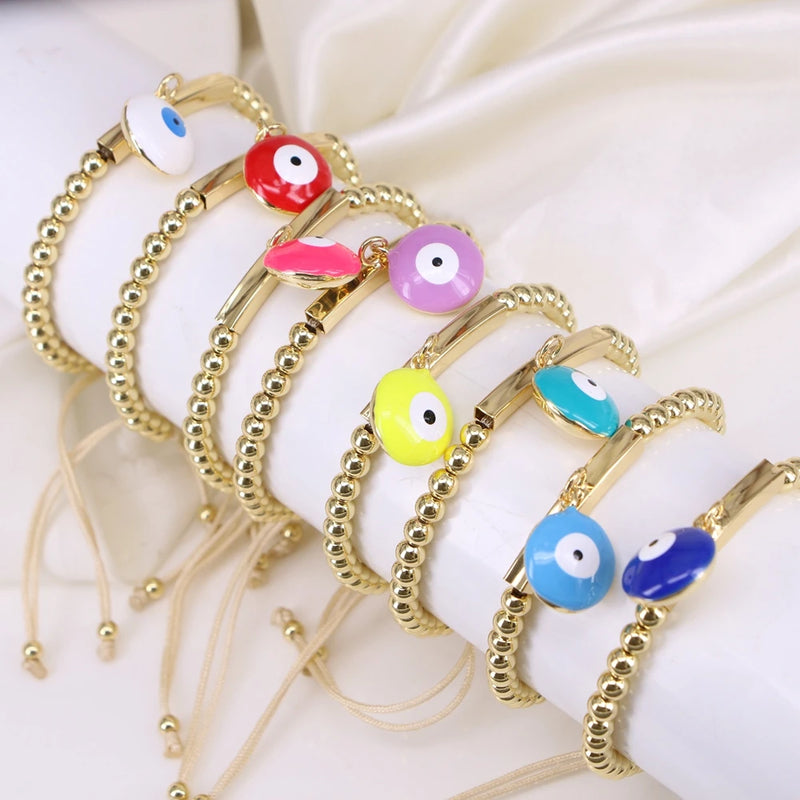 5PCS Evil Eye Charm Beads Bracelet Boho Lucky Eye Braided Rope Jewelry