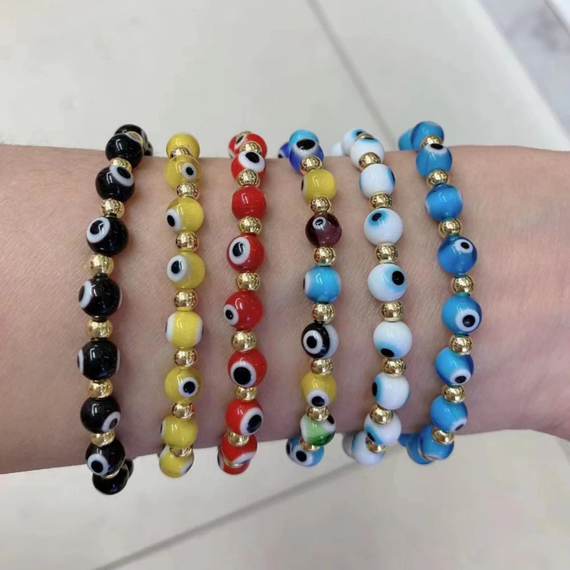 5PCS Evil Eye Glass Bead Chain Bracelets Lucky Jewelry Accessory