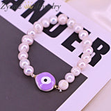 Vintage Enamel Eye Bracelet Nature Pearl Beaded Stackable Protection Jewelry